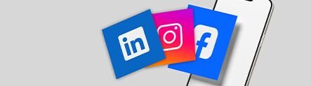 Social media marketing icons LinkedIn, Instagram, and Facebook logos.